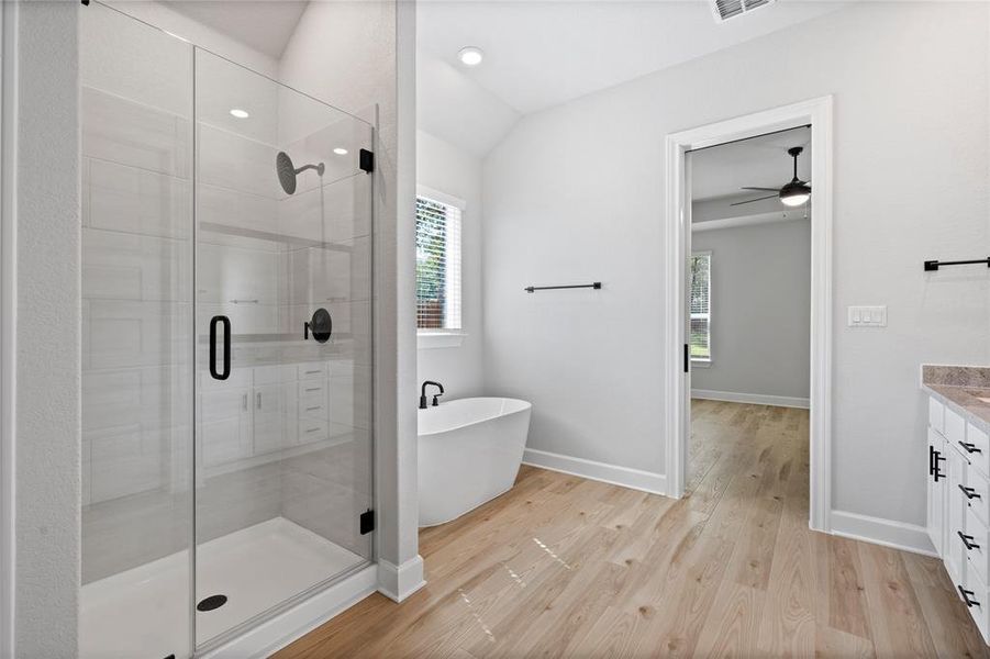 Relax in the large soaking tub or enjoy the spacious, standing shower.