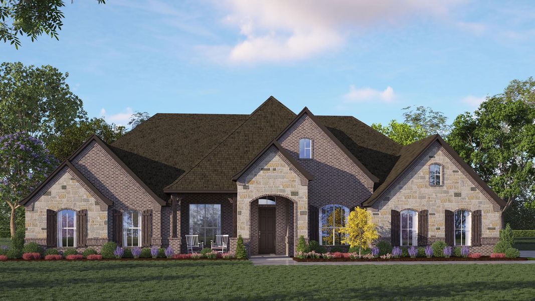 Representative exterior photo of a completed home built from the Concept 3634 by Landsea Homes in Mockingbird Hills, Joshua, TX (Image 1). Representative exterior photo of a completed home built from the Concept 3634 by Landsea Homes in Mockingbird Hills, Joshua, TX (Image 1).