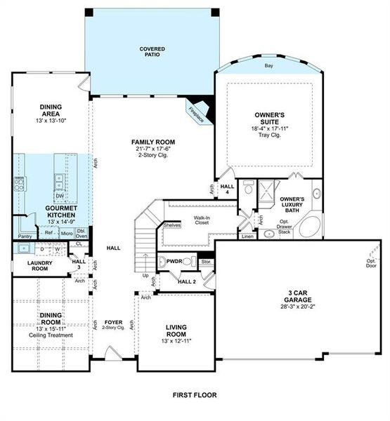 The Lauren floor plan by K. Hovnanian® Homes. 1st Floor shown. *Prices, plans, dimensions, features, specifications, materials, and availability of homes or communities are subject to change without notice or obligation.