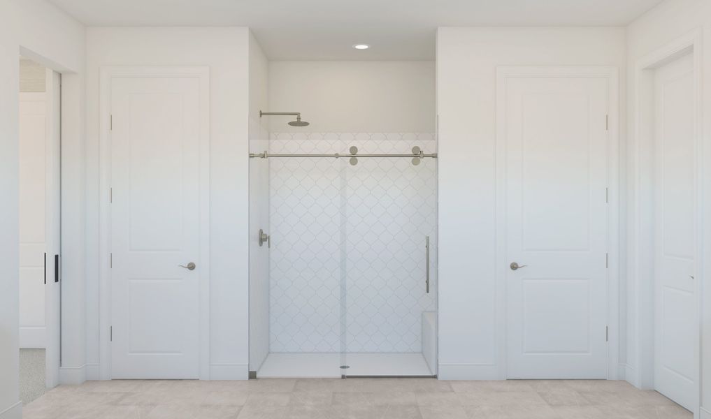 Primary bath with glass shower enclosure