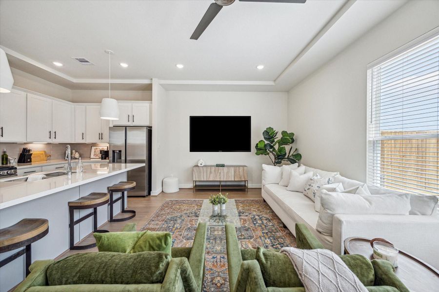 Representative photo showing the community’s model home living room. Layout and selections may vary.