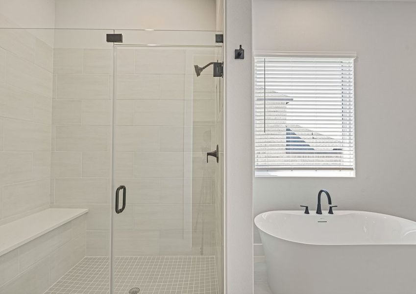 The master bathroom has a glass, walk-in shower. The master bathroom has a glass, walk-in shower.