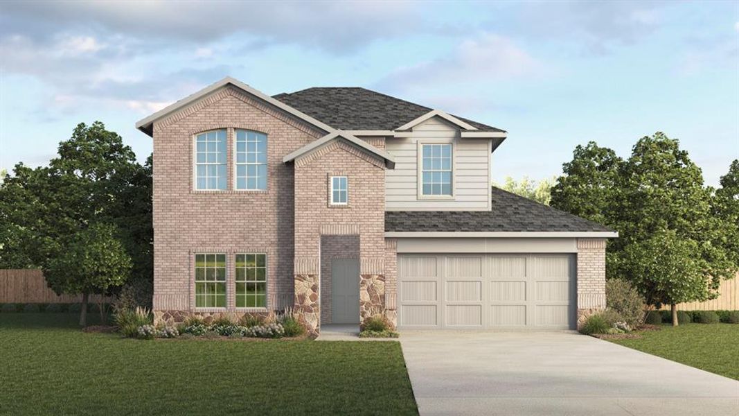 Two-story residence featuring brick and stone veneer accents Two-story residence featuring brick and stone veneer accents