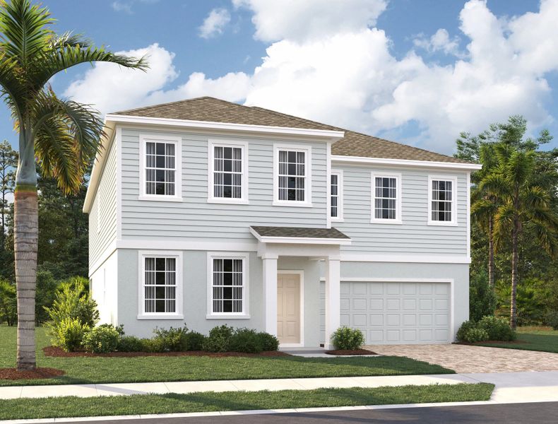 Representative exterior photo of a completed home built from the Griffin II by Ashton Woods in Ardisia Park Estate, New Smyrna Beach, FL (Image 13). Representative exterior photo of a completed home built from the Griffin II by Ashton Woods in Ardisia Park Estate, New Smyrna Beach, FL (Image 13).