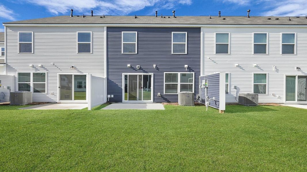 Exterior details and patio area of a home in Pine Hills Townhomes at Cane Bay, Summerville (Image 2).