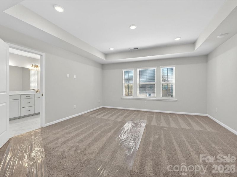 Owners bedroom features tray ceiling
