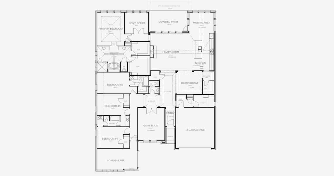 2D floor plan layout for the 3411W by Perry Homes in Jubilee 80', Hockley, TX (Image 3). 2D floor plan layout for the 3411W by Perry Homes in Jubilee 80', Hockley, TX (Image 3).