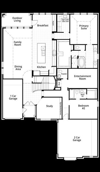 2D floor plan layout for the 228 by Highland Homes in Parten, Austin, TX (Image 7).