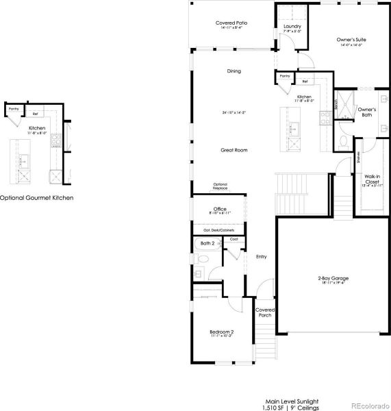 2D floor plan layout of this home in Hillside at Castle Rock, Castle Rock, CO (Image 1).