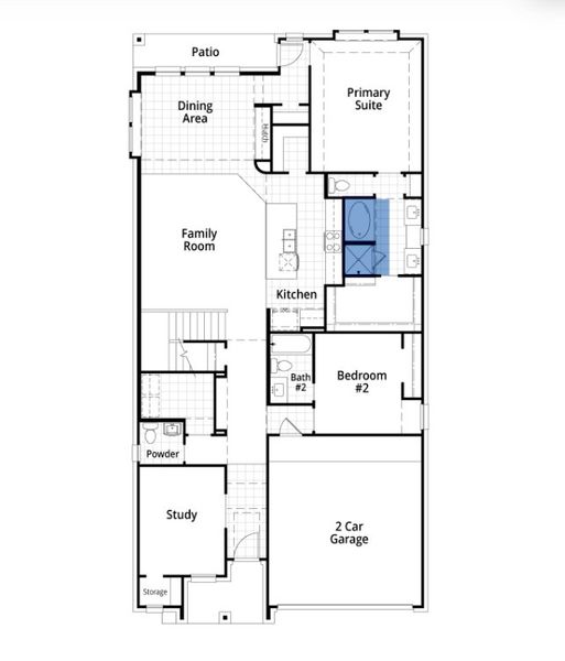 2D floor plan layout for the Lotus Plan by Highland Homes in Sunflower Ridge, New Braunfels, TX (Image 18). 2D floor plan layout for the Lotus Plan by Highland Homes in Sunflower Ridge, New Braunfels, TX (Image 18).
