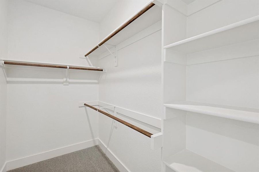 Walk in closet with light carpet