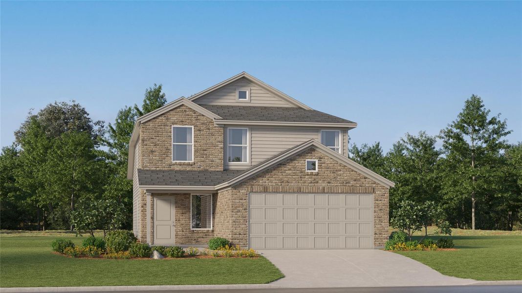 Front exterior of a new home in Cool Water at Sonterra: Cottage Collection, Jarrell, TX, highlighting curb appeal (Image 1).