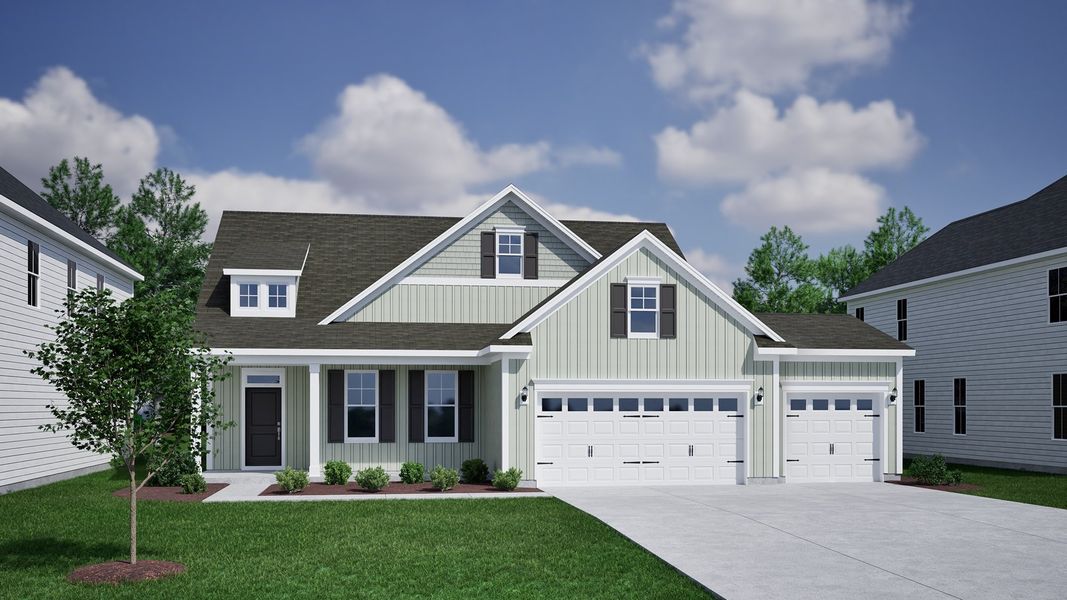 Front exterior of a new home in Hawthorn Ridge, Inman, SC, highlighting curb appeal (Image 1).