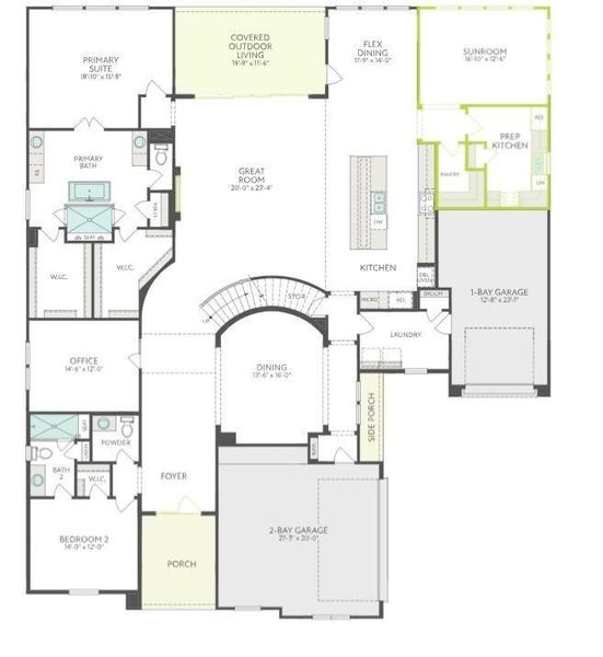 2D floor plan layout of this home in Sienna 80′, Missouri City, TX (Image 5).