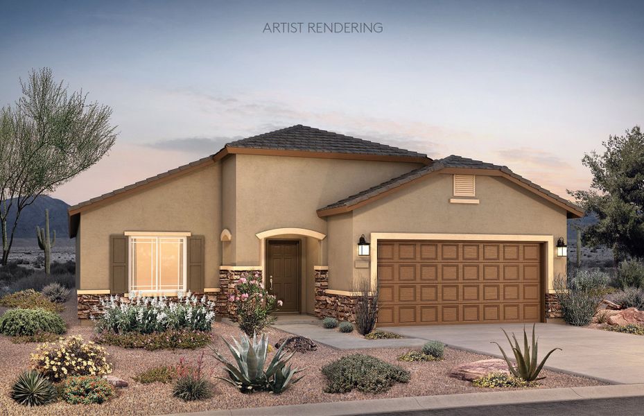 Representative exterior photo of a completed home built from the Creosote by Pulte Homes in Parkside at Anthem at Merrill Ranch, Florence, AZ (Image 12).