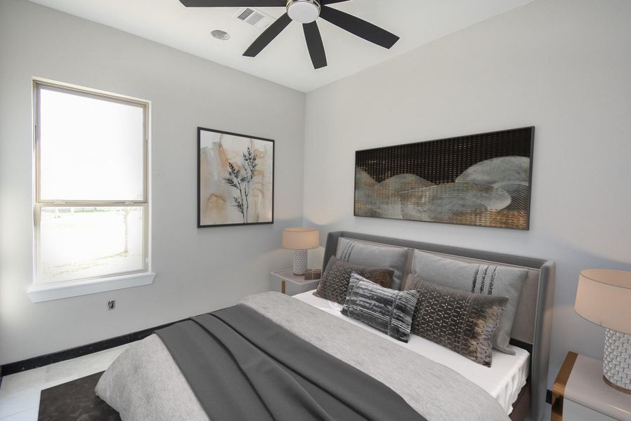 Bedroom 2 is spacious with ceiling fan. Virtually Staged Image Bedroom 2 is spacious with ceiling fan. Virtually Staged Image