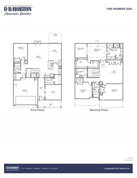 2D floor plan layout for the HARBOR OAK by D.R. Horton in Sheep Island, Summerville, SC (Image 3).