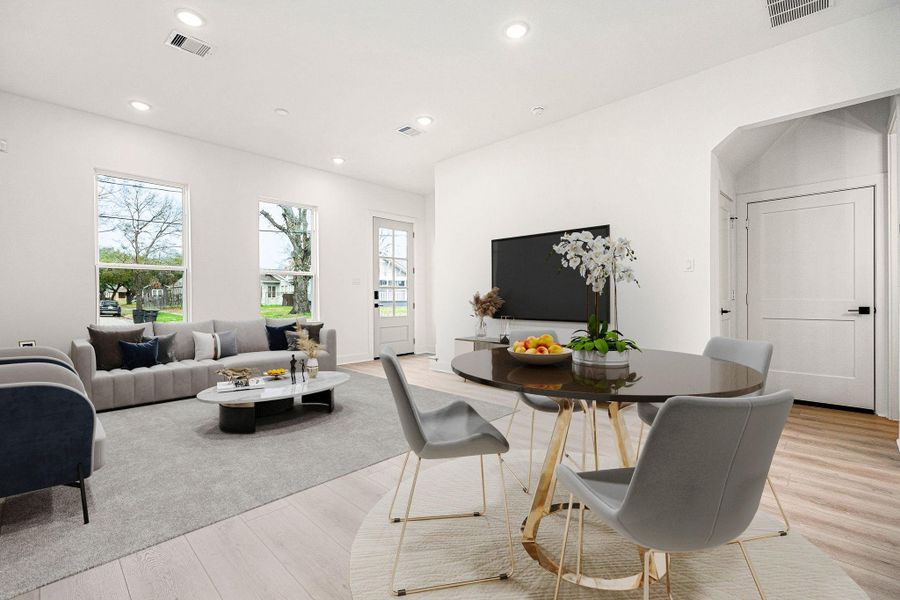 Light wood flooring adds warmth and sophistication, while the glass-paneled door invites guests and family to experience contemporary living at its finest in this beautifully crafted home! Light wood flooring adds warmth and sophistication, while the glass-paneled door invites guests and family to experience contemporary living at its finest in this beautifully crafted home!