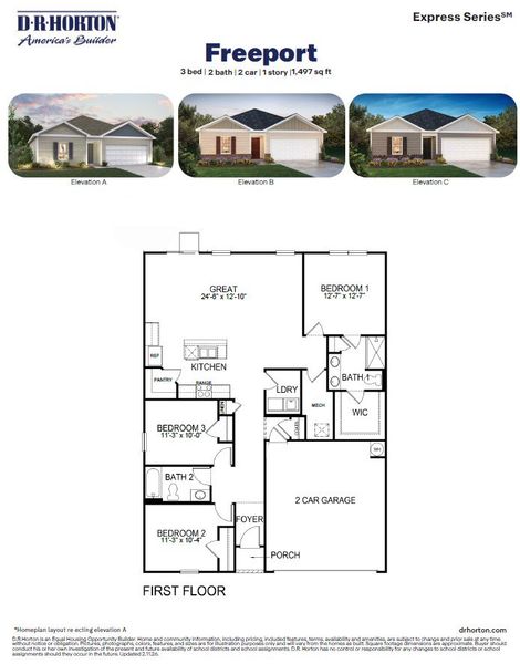 2D floor plan layout for the Freeport by D.R. Horton in Waverly Place, Linwood, NC (Image 3). 2D floor plan layout for the Freeport by D.R. Horton in Waverly Place, Linwood, NC (Image 3).