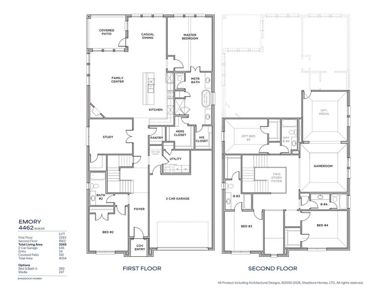 2D floor plan layout for the Emory - SH 4462 by Shaddock Homes in Hillside Village, Celina, TX (Image 3). 2D floor plan layout for the Emory - SH 4462 by Shaddock Homes in Hillside Village, Celina, TX (Image 3).