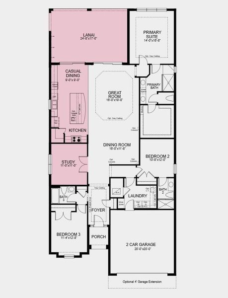 Floor Plan - Additional Highlights Include: tray ceiling package, casual dining extension, 4' garage extension, gourmet kitchen, 8' interior doors, covered extended lanai, study with double French doors, outdoor kitchen rough in, laundry sink, impact windows Floor Plan - Additional Highlights Include: tray ceiling package, casual dining extension, 4' garage extension, gourmet kitchen, 8' interior doors, covered extended lanai, study with double French doors, outdoor kitchen rough in, laundry sink, impact windows