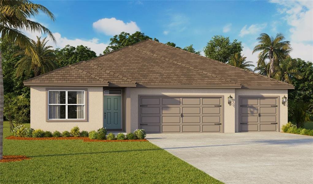Front exterior of a new home in , Winter Haven, FL, highlighting curb appeal (Image 1). Front exterior of a new home in , Winter Haven, FL, highlighting curb appeal (Image 1).