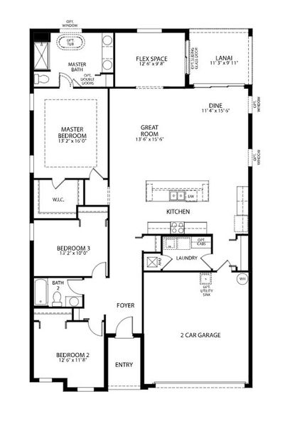 2D floor plan layout for the Drexel by Maronda Homes in Applewood Reserve, Lakeland, FL (Image 3).