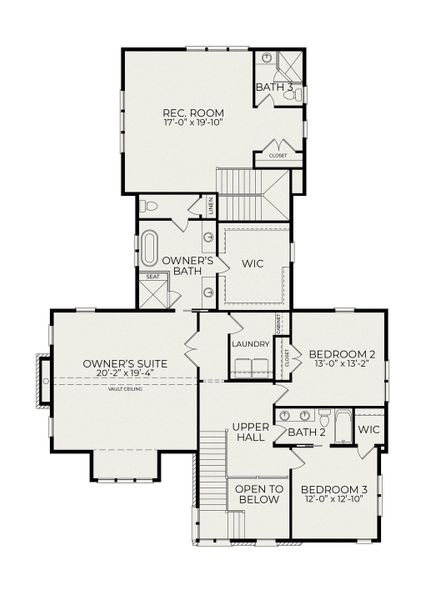 2D floor plan layout for the Abigail by Homes by Dickerson in The Founding at Blue Ridge, Raleigh, NC (Image 6). 2D floor plan layout for the Abigail by Homes by Dickerson in The Founding at Blue Ridge, Raleigh, NC (Image 6).