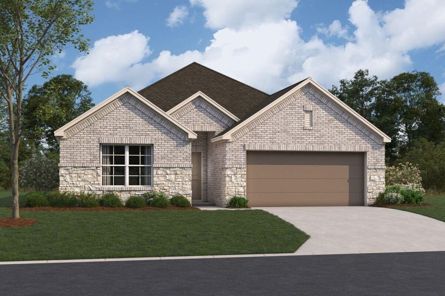 Front exterior of a new home in Pinewood at Grand Texas, New Caney, TX, highlighting curb appeal (Image 2). Front exterior of a new home in Pinewood at Grand Texas, New Caney, TX, highlighting curb appeal (Image 2).
