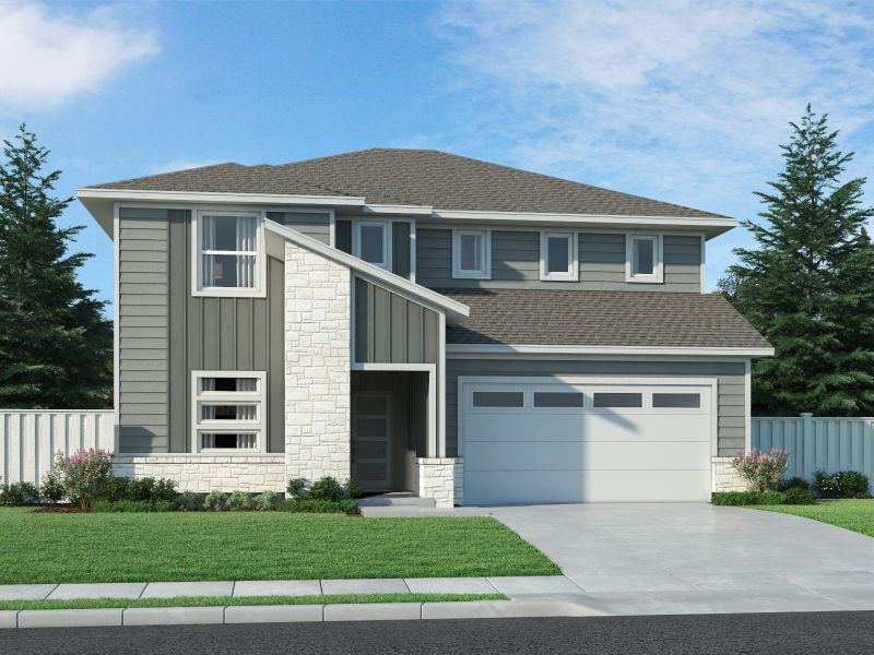 Front exterior of a new home in Lakeside Meadows, Pflugerville, TX, highlighting curb appeal (Image 1). Front exterior of a new home in Lakeside Meadows, Pflugerville, TX, highlighting curb appeal (Image 1).