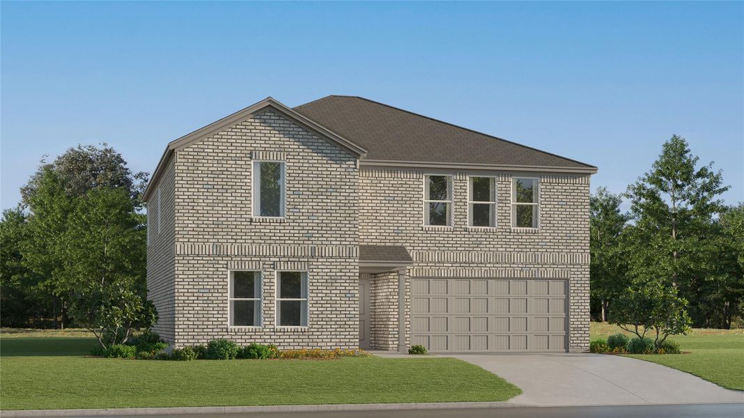 Front exterior of a new home in River Bridge Ranch, San Marcos, TX, highlighting curb appeal (Image 2).