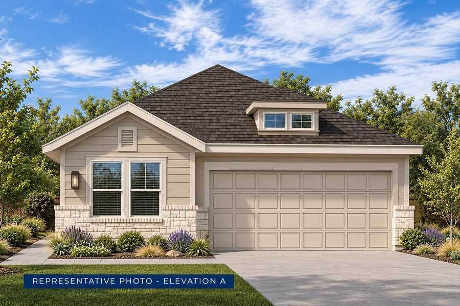 Representative exterior photo of a completed home built from the Carter F by First Texas Homes in The Villages of Hurricane Creek, Anna, TX (Image 1). Representative exterior photo of a completed home built from the Carter F by First Texas Homes in The Villages of Hurricane Creek, Anna, TX (Image 1).