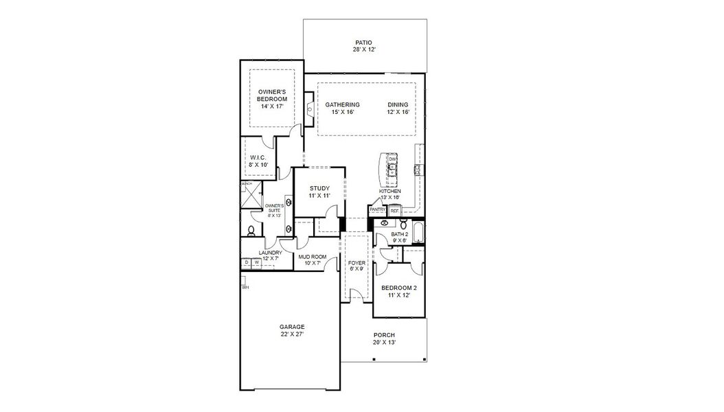 2D floor plan layout for the Torino by Cook Bros. Homes in The Grove At Haven Hill, Lenoir City, TN (Image 2).
