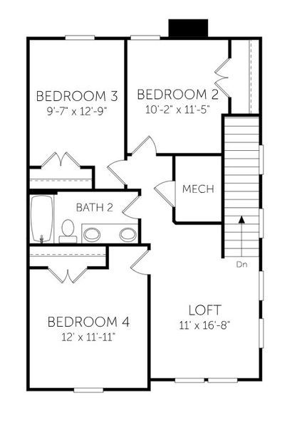 2D floor plan layout for the Beresford - Single Family Homes by Dream Finders Homes in Heron Preserve, Hanahan, SC (Image 5).