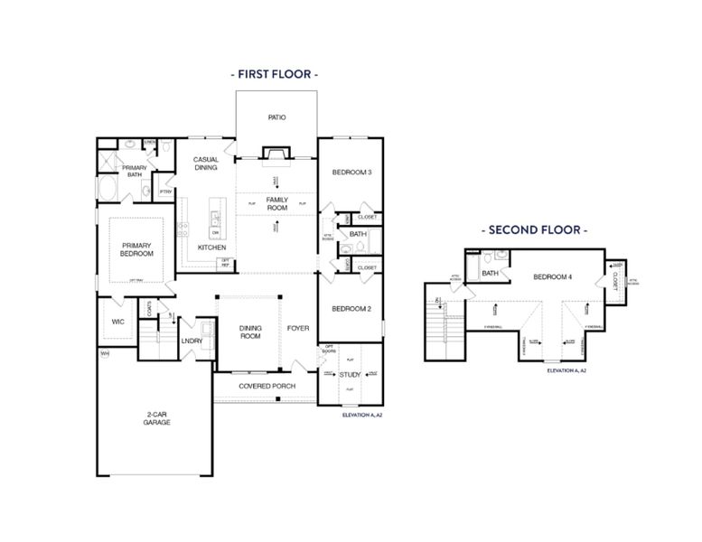 2D floor plan layout for the (GA)The Avondale | Front Entry by Reliant Homes in Spring Creek, Monroe, GA (Image 3).