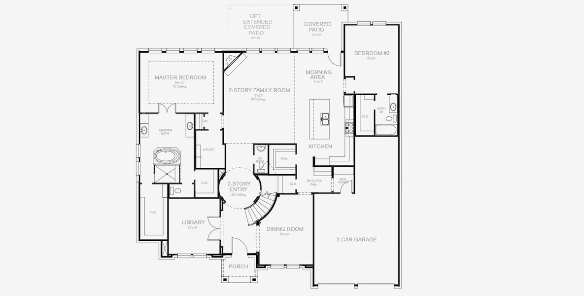 2D floor plan layout for the 3917W by Perry Homes in Lakes of Cane Island, Katy, TX (Image 3).
