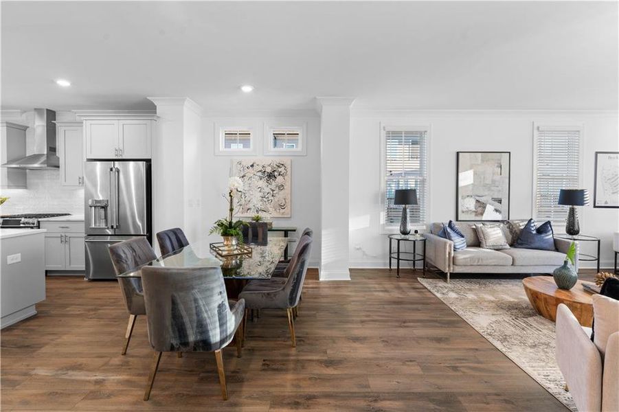 Furnished interior view inside a new home in Brackley Townhomes, Cumming (Image 9). Furnished interior view inside a new home in Brackley Townhomes, Cumming (Image 9).
