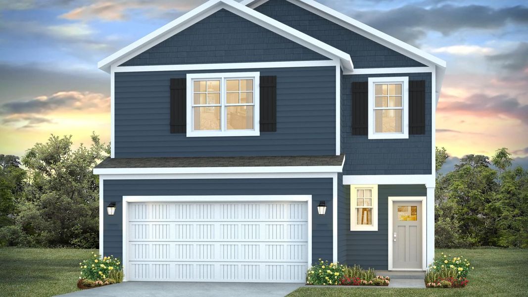 Front exterior of a new home in Sidbury Station, Castle Hayne, NC, highlighting curb appeal (Image 1).