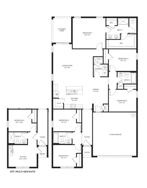 2D floor plan layout for the Lakeside by D.R. Horton in Estates at Northwoods, St. Cloud, FL (Image 5).