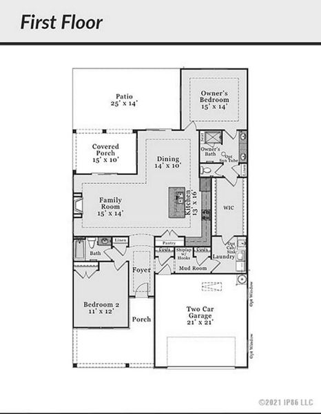 2D floor plan layout for the Salerno Craftsman by Epcon Communities in The Cottages at 78 North, Sanford, NC (Image 2). 2D floor plan layout for the Salerno Craftsman by Epcon Communities in The Cottages at 78 North, Sanford, NC (Image 2).