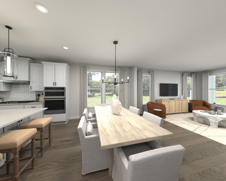 The open-concept floorplan allows for an easy flow between the kitchen and dining areas.