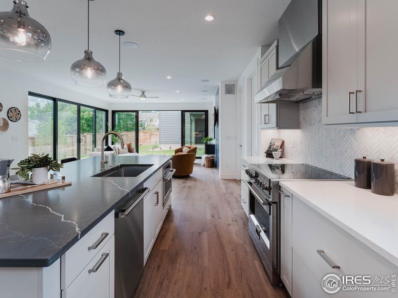 Kitchen inspiration from other new builds in the neighborhood.