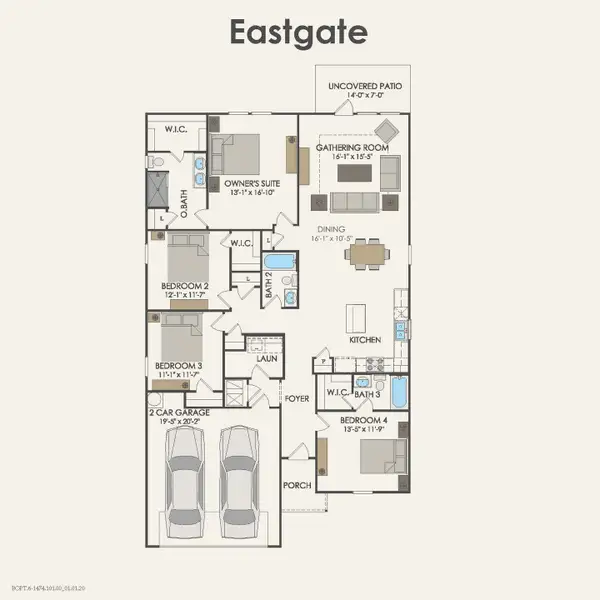 2D floor plan layout for the Eastgate by Centex in Cottonwood Creek, Howe, TX (Image 3).