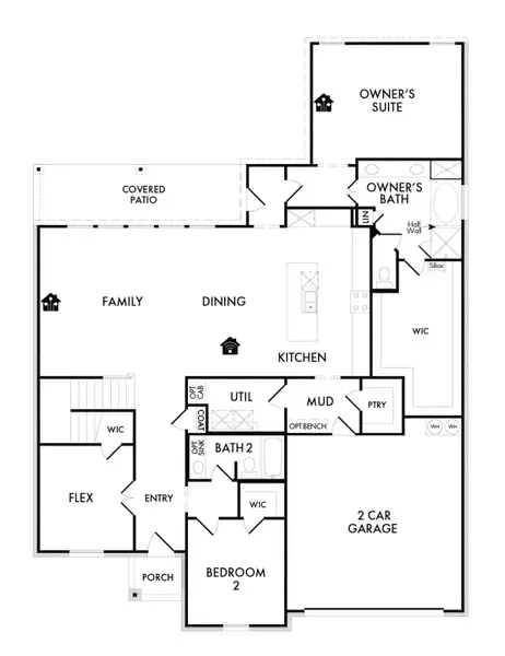 2D floor plan layout for the Radcliffe by Impression Homes in Still Water Lake Estates, Godley, TX (Image 3).