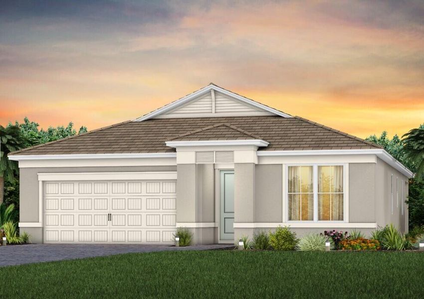 Front exterior of a new home in Highpointe, Stuart, FL, highlighting curb appeal (Image 2). Front exterior of a new home in Highpointe, Stuart, FL, highlighting curb appeal (Image 2).