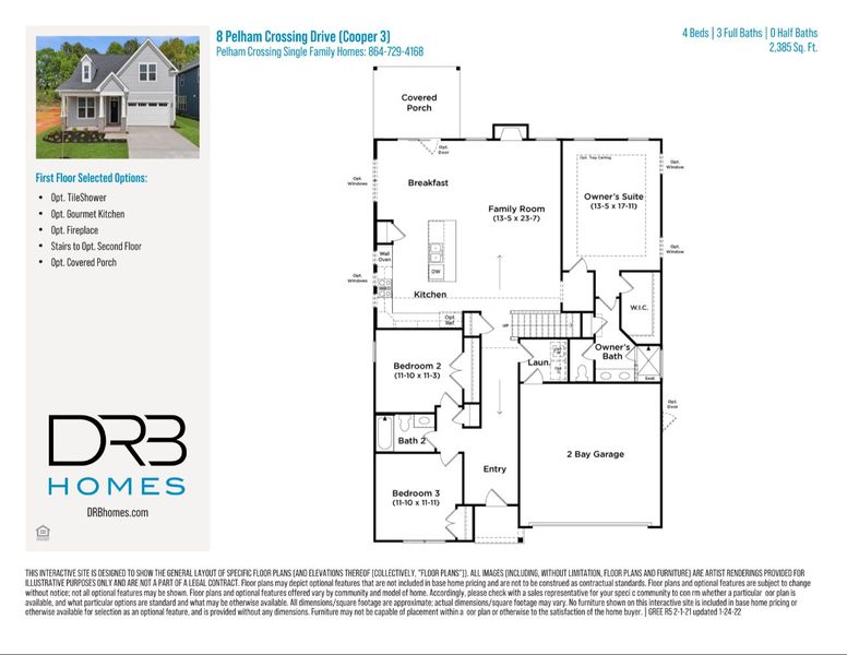 2D floor plan layout of this home in Pelham Crossing Single Family Homes, Greenville, SC (Image 5).