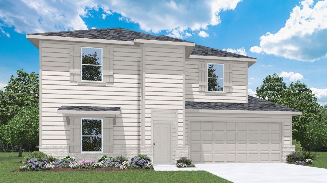 Front exterior of a new home in Chapel Lakes, Montgomery, TX, highlighting curb appeal (Image 1).