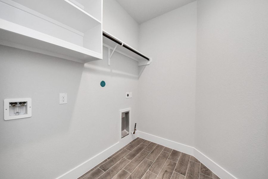 A perfect blend of functionality and comfort. Capture the essence of easy living with a first-floor laundry room, thoughtfully equipped with shelving for effortless organization. Both electric and gas connections available. A perfect blend of functionality and comfort. Capture the essence of easy living with a first-floor laundry room, thoughtfully equipped with shelving for effortless organization. Both electric and gas connections available.