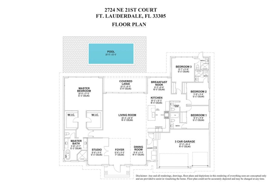 Disclaimer: Any and all renderings, drawings, floor plans and depictions in this rendering of
everything seen are conceptual only and are provided to assist in visualizing the home. Floor plan
could not be accurately depicted and may be changed at any time.