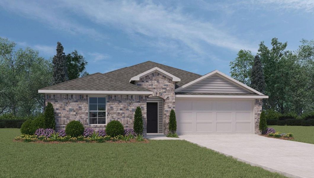 A charming single-story residence with a brick facade and an inviting landscape. A charming single-story residence with a brick facade and an inviting landscape.